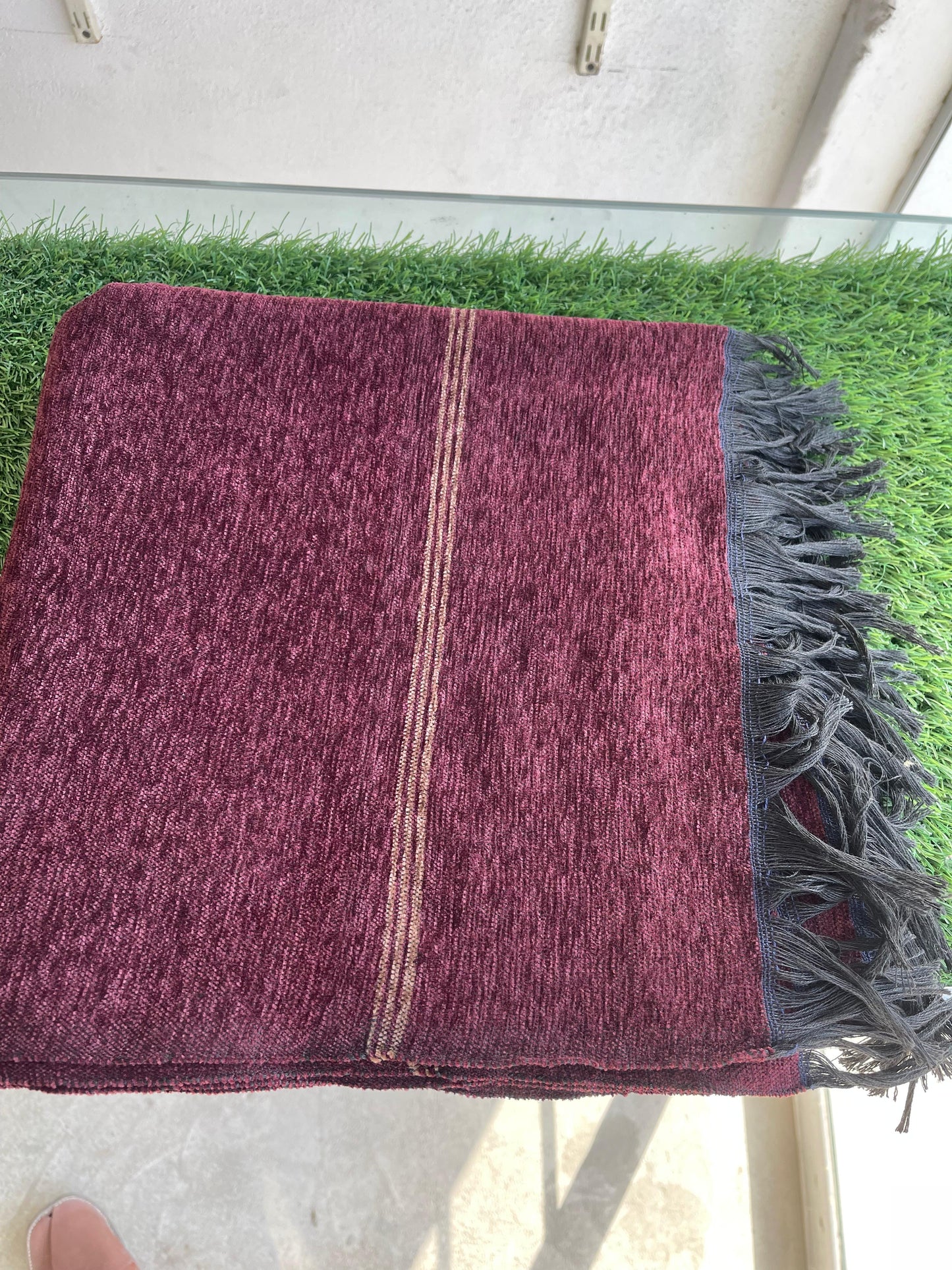 Maroon Velvet Shawls Simple Border Khaddi Made