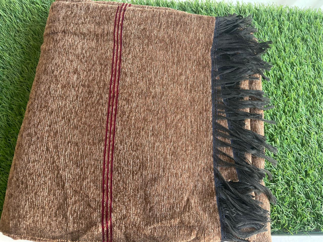 Maroon Velvet Shawls Simple Border Khaddi Made