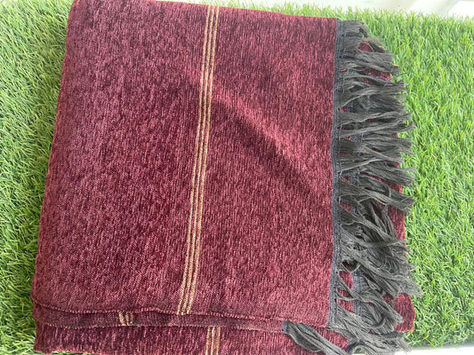 Maroon Velvet Shawls Simple Border Khaddi Made